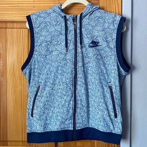 Nike zip up hoodie vest, XL blue floral print